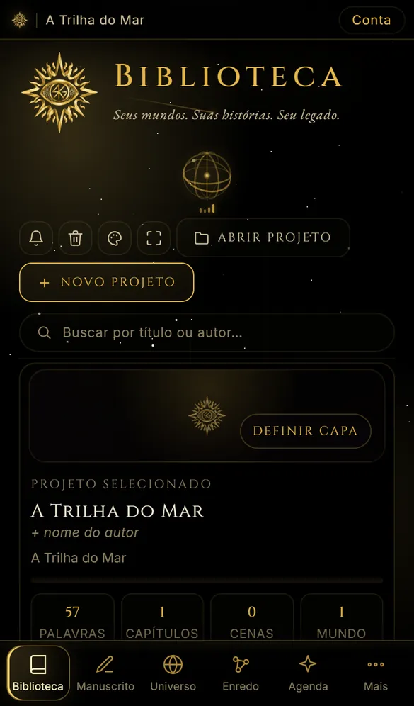 A Biblioteca, com o livro de exemplo.